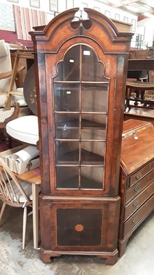 Lot 1274 - Queen Anne style walnut veneered two height corner cupboard