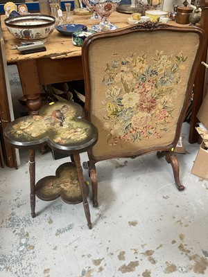 Lot 1257 - 19th century French fire screen with petit point needlework panel in carved walnut frame and a Victorian table