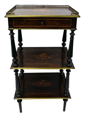 Lot 1432 - 19th century French floral marquetry inlaid three tier whatnot