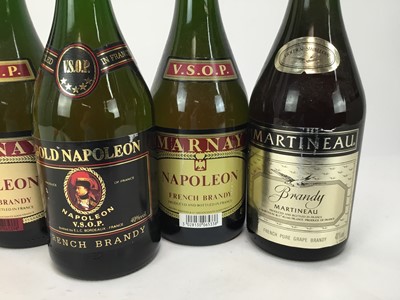 Lot 74 - Five bottles - Napoleon Brandy, Martineau and a bottle of Canadian Mist