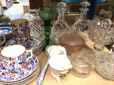 Lot 362 - Pair Webb Corbett glass decanters, other glassware, tea ware, decorative ceramics, silhouette portrait miniature, first edition Harry Potter book and sundries