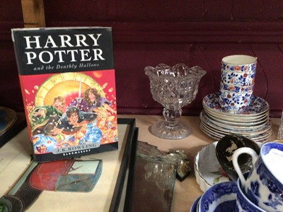 Lot 873 - Pair Webb Corbett glass decanters, other glassware, tea ware, decorative ceramics, silhouette portrait miniature, first edition Harry Potter book and sundries