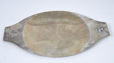 Lot 233 - Contemporary silver communion dish of oval form with pieced side handles each depicting a cross (London 1967), maker Burns, Oats & Washbourne Ltd, all 7.5ozs, 25cm in length