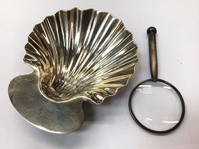 Lot 939 - Victorian silver shell butter dish and silver mounted magnifying glass