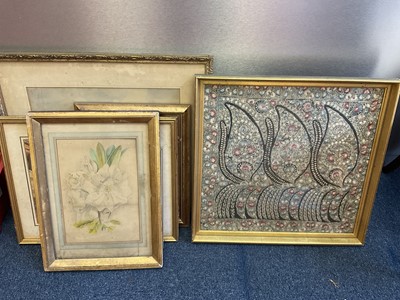 Lot 287 - Group of decorative pictures and prints and two Indian framed textiles