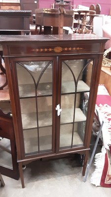 Lot 1251 - Edwardian inlaid mahogany display cabinet with shelved interior enclosed by glazed doors, 76cm wide, 30cm deep, 151.5cm high