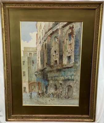 Lot 254 - Benjamin J M Donne (1831-1928) watercolour The Theatre of Marcellus, Rome, signed with monogram, inscribed to label verso