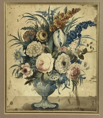 Lot 217 - 18th / 19th century watercolour depiction of a vase of flowers, in the Dutch tradition