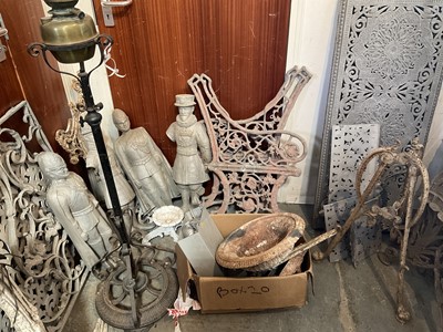 Lot 1273 - Collection of cast aluminium bench elements, table legs and other items