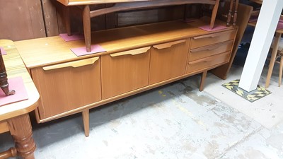 Lot 1270 - Mid 20th century teak sideboard with three drawers and three cupboards, 205cm wide, 45.5cm deep, 73.5cm high