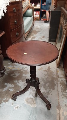 Lot 1283 - Antique mahogany and simulated rosewood wine table with circular top on turned column and three splayed legs