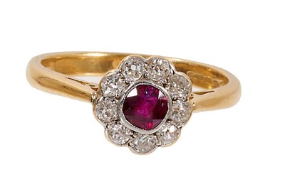 Lot 475 - Ruby and diamond cluster ring with original receipt dated 1935