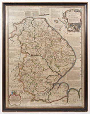 Lot 742 - Emanuel Bowen - hand tinted engraved map of Lincolnshire divided into its weapontakes