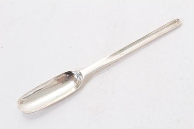 Lot 380 - Early 18th century silver double ended marrow scoop, hallmarked London, date letter rubbed, maker John Ladyman, 18.2cm in length