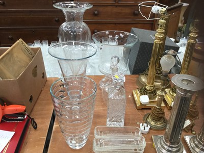 Lot 526 - Four large contemporary glass vases together with two decanters and a group of sweet corn dishes.