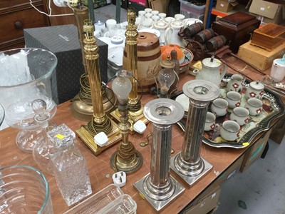 Lot 527 - Pair of brass table lamps, other lamps and a pair of candlesticks