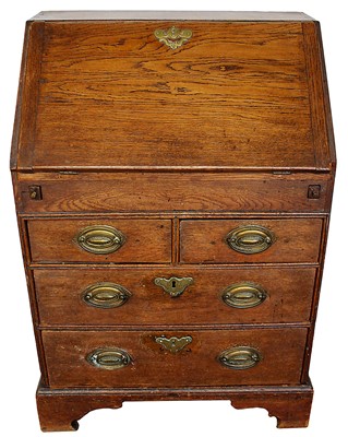 Lot 1301 - Early 18th century oak bureau, of diminutive proportions