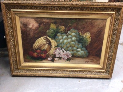 Lot 538 - E. Chester English school oil on canvas still life, together with a framed reproduction of an Edwardian portrait of a child and Teddy bear