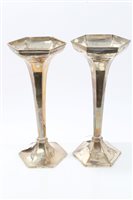 Lot 420 - Pair tall George V Silverer trumpet vases of...