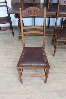 Lot 1328 - Small oak refectory table retailed by Libertys and set of six arts and create dining chairs
