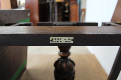 Lot 1328 - Small oak refectory table retailed by Libertys and set of six arts and create dining chairs