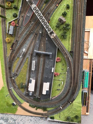 Lot 601 - Large scratch built railway track, built for N-Gauge trains, with switch system