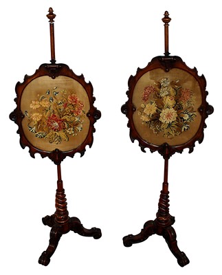 Lot 1336 - Rare pair of mid 19th century walnut polescreens