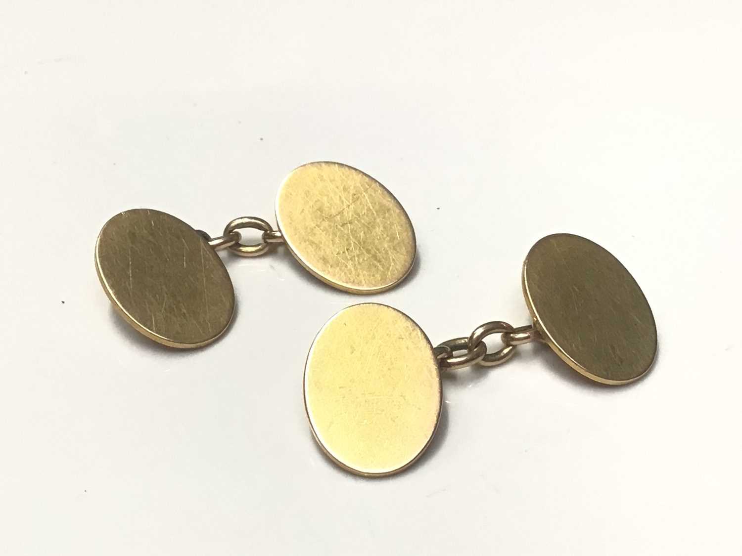 Lot 26 - Pair 15ct gold oval panel cufflinks