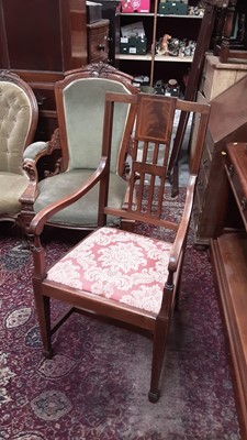 Lot 1322 - Edwardian inlaid mahogany elbow chair