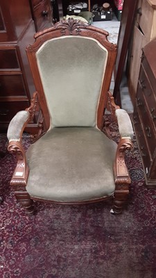 Lot 1323 - Late Victorian walnut framed armchair with green upholstery