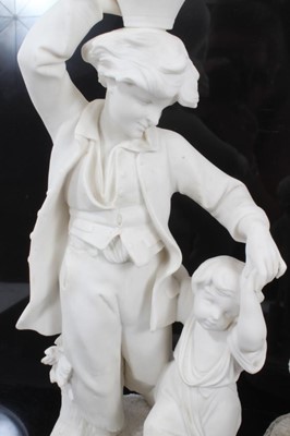 Lot 225 - Parian group of young man supporting large ewer upon his head holding the hand of dancing child
