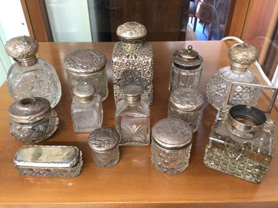 Lot 991 - Group of silver mounted glass bottles and inkwell