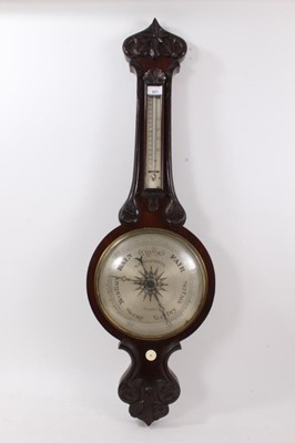 Lot 621 - Good large rosewood 19th century barometer with carved decoration to case, the silvered dial by Angelinetta of London