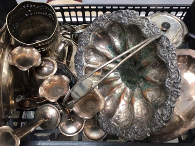 Lot 377 - Silver plated ware including dishes, spill vases, teapots etc