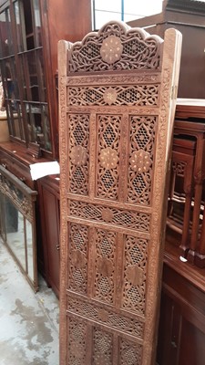 Lot 1340 - Hardwood four fold dressing screen with pierced decoration