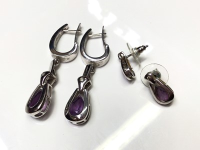 Lot 44 - Two pairs of 9ct white gold amethyst and diamond earrings