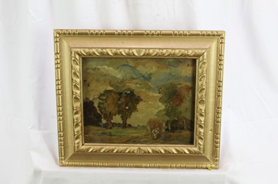 Lot 1049 - *Peggy Somerville (1918-1975) oil on board, 'The Last Load', signed and dated 1929, 24cm x 30cm, in glazed gilt frame