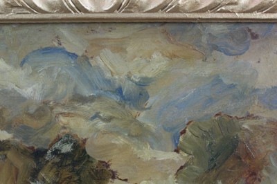 Lot 1049 - *Peggy Somerville (1918-1975) oil on board, 'The Last Load', signed and dated 1929, 24cm x 30cm, in glazed gilt frame