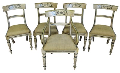 Lot 1313 - Set of eight William IV dining chairs, later decoratively painted