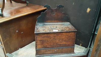 Lot 1073 - Antique oak candle box and a small oak drop leaf table