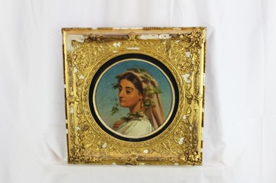Lot 1120 - Joshua Hargrave Sams Mann (1826 - 1886) oil on artist board - circular portrait of an Italian peasant girl, signed, diameter 22cm in gilt frame