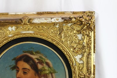 Lot 1120 - Joshua Hargrave Sams Mann (1826 - 1886) oil on artist board - circular portrait of an Italian peasant girl, signed, diameter 22cm in gilt frame