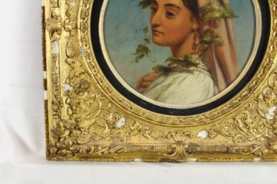 Lot 1120 - Joshua Hargrave Sams Mann (1826 - 1886) oil on artist board - circular portrait of an Italian peasant girl, signed, diameter 22cm in gilt frame
