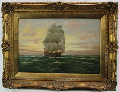 Lot 1119 - John Bonny (act.1870 - 1948) oil on canvas - A clipper ship under full sail in a breeze, signed, 35cm x 52cm, in gilt frame