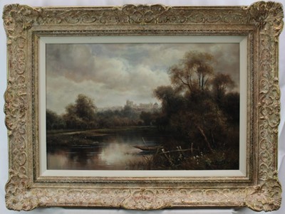 Lot 1122 - Samuel Foster, oil on canvas - A view of the Thames at Windsor, the castle beyond, signed, 39cm x 59cm in gilt frame