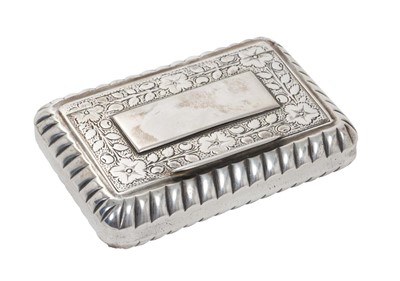 Lot 366 - Georgian silver snuff box of rectangular cushion form with brite cut engraved decoration, flush fitting hinged cover with gilded interior. (Birmingham 1816) Maker Samuel Pemberton. All at approxima...