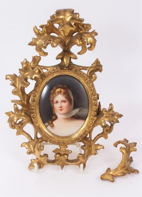 Lot 117 - 19th century porcelain plaque, probably Berlin, painted with a portrait of Queen Louise after Gustav Richter, in a gilt florentine frame, the portrait measuring 8cm x 6.5cm