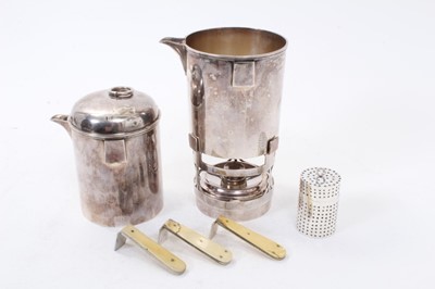 Lot 371 - 19th century officers' silver plated campaign saucepan with side-mounted turned ivory handle, separate burner, inner container and grille and detachable cover, 13.5cm overall height APHA Ref. RZY25...