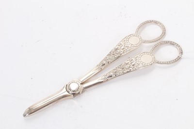 Lot 374 - Pair of Victorian silver grape scissors of conventional form, (Sheffield 1875), maker Martin, Hall & Co, 3.5ozs, 17cm in length.