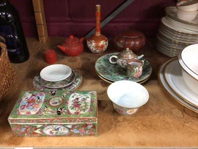 Lot 894 - Canton enamel box and cover and other oriental items